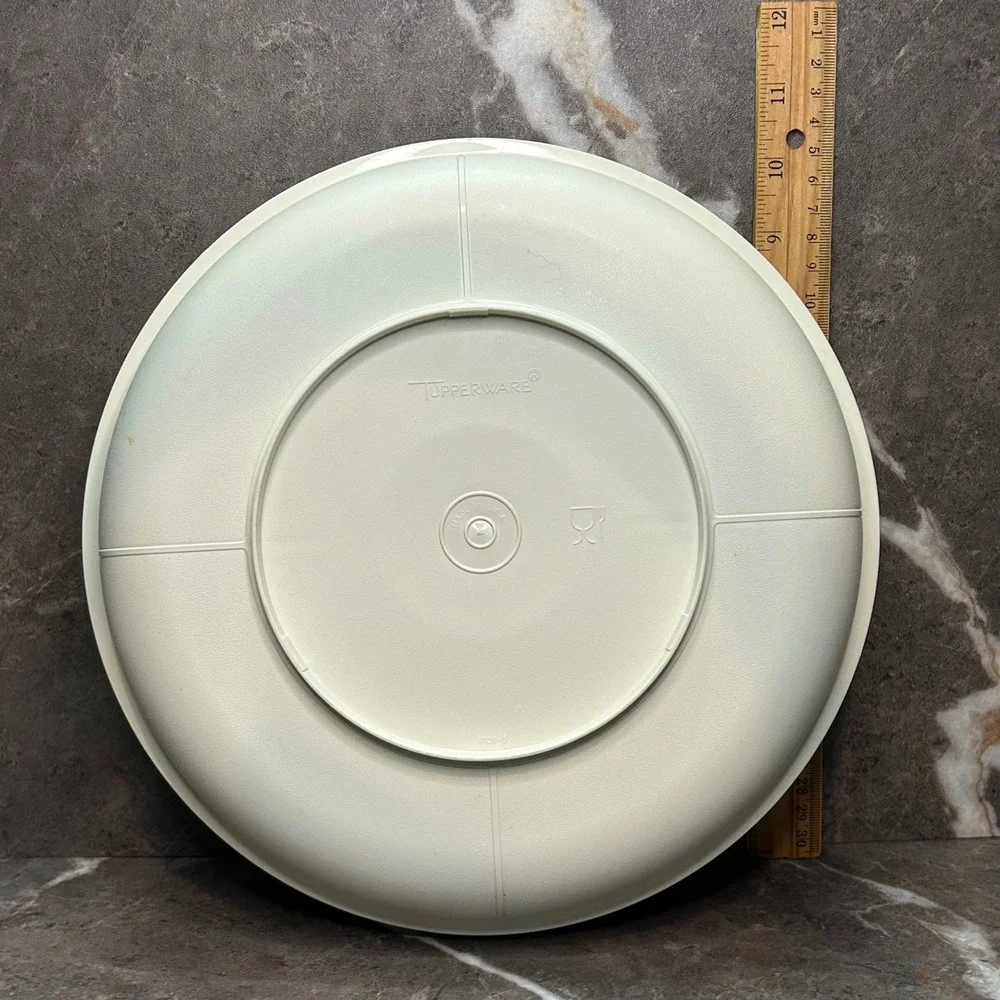 Tupperware Divided Serving Tray 708-5 Almond Cream Veggie Chip Dip Platter Lid